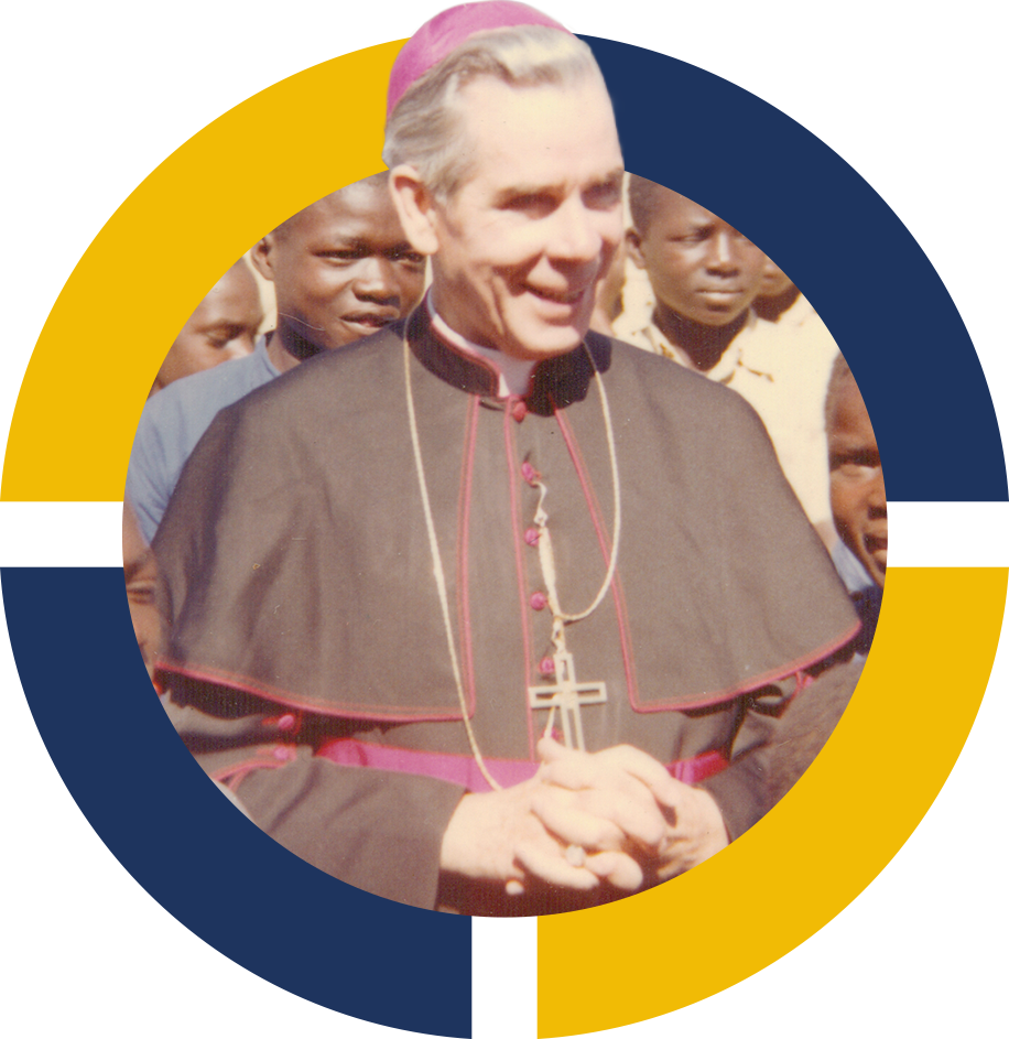 Archbishop Fulton Sheen with children in the missions